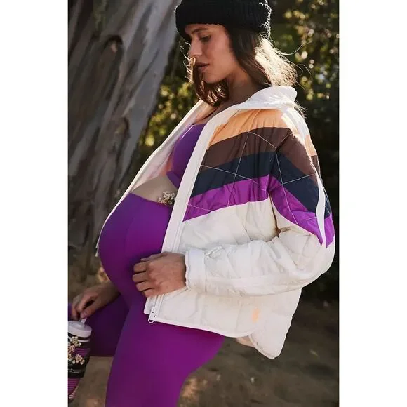 NWT Free People FP Movement x Hatch Printed Puffer Jacket Ivory Chevron Medium - Picture 3 of 11